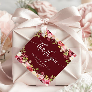 Tiefroter Merlot Floral Hochzeit Danke Geschenkanhänger