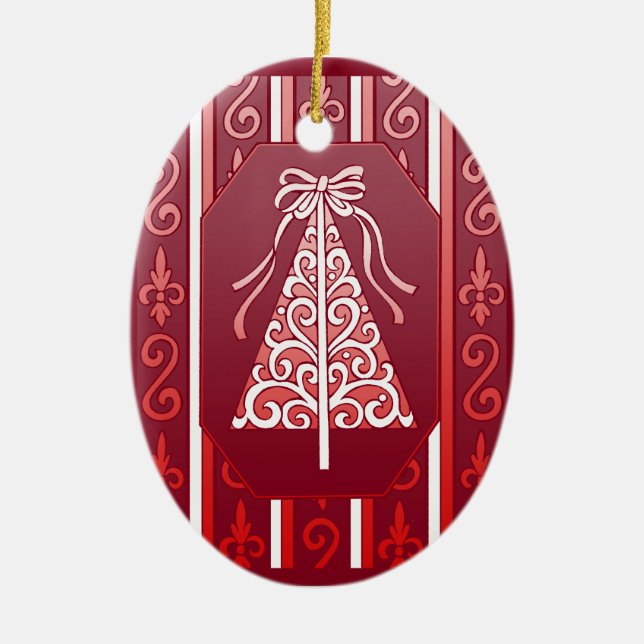 Tiefroter und weißer keramikornament (Vorne)