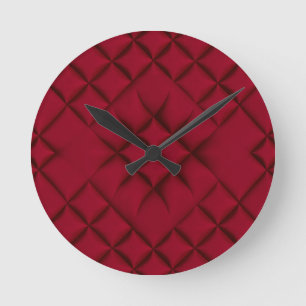 Tiefrotes, abgepasstes Leder Muster Runde Wanduhr