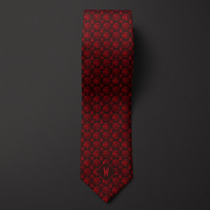 Tiefrotes auf schwarzem Mandala-Monogramm Krawatte