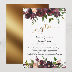 Tiefrotes Burgunder Florales Gold Rezeption Typogr Einladung