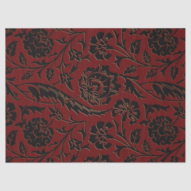 Tiefrotes und schwarzes BlumenDecoupage Seidenpapier (Vorderseite)