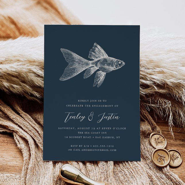 Tiefsee | Elegante Coastal Beach Engagement Party Einladung (Von Creator hochgeladen)