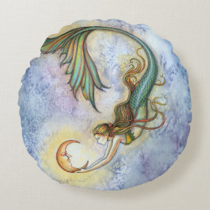 Tiefsee-Mond-Fantasie-Kunst von Molly Harrison Rundes Kissen