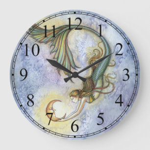 Tiefsee-Mond-Meeresjungfrau-Uhr von Molly Harrison Große Wanduhr