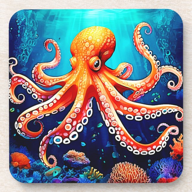 Tiefsee-Octopus-Glow-Design Getränkeuntersetzer (Vorderseite)