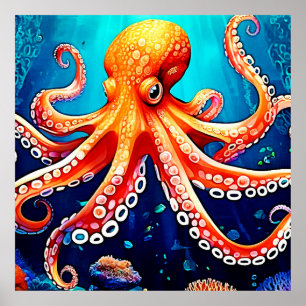 Tiefsee-Octopus-Glow-Design Poster