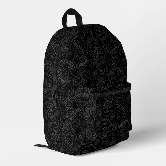 Tiefsee-Octopus-Schwarz-Schwarz-Visueller Effekt Bedruckter Rucksack (Rückseitige Ecke links)