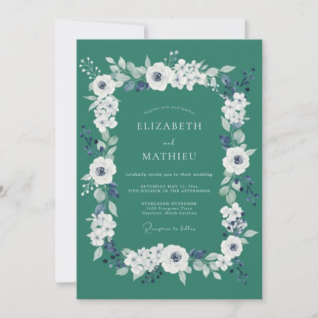 Tiefsee-Ranunculus-Eukalyptus-Hochzeit Einladung (Vorderseite)