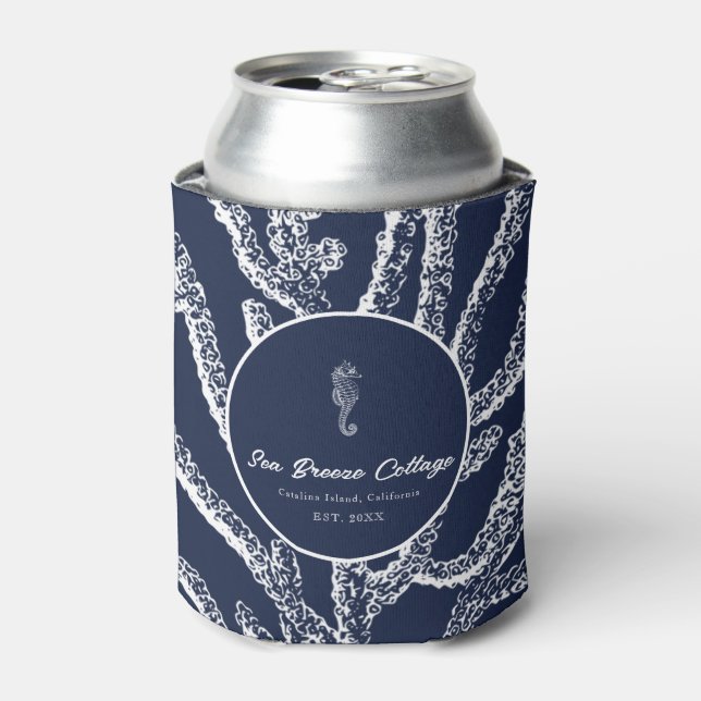 Tiefseetauchen: Navy Blue & White Nautical Inspiri Dosenkühler (Kanne Vorderseite)