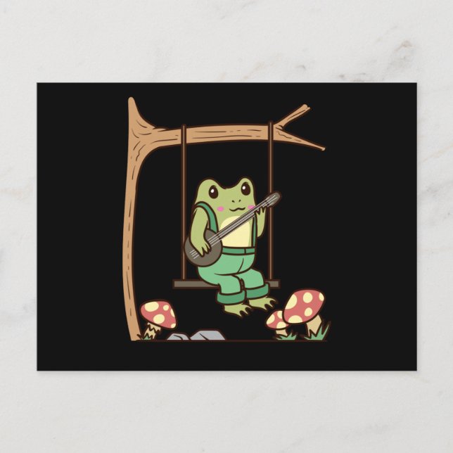 Tieftonästhetischer Frosch mit Banjo und Swing Postkarte (Vorderseite)