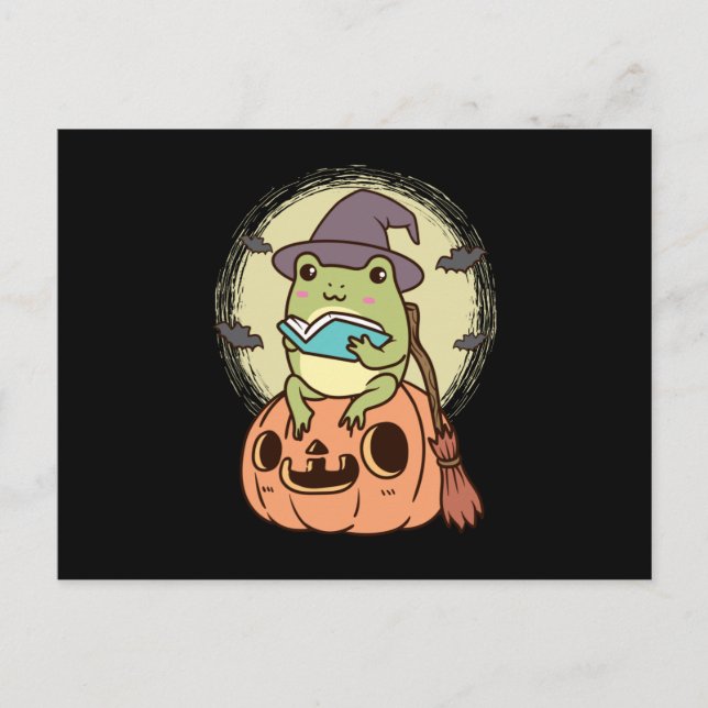 Tieftonästhetischer Frosch mit Hexenhut Postkarte (Vorderseite)
