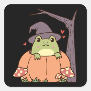 Tieftonästhetischer Frosch mit Hexenhut Quadratischer Aufkleber