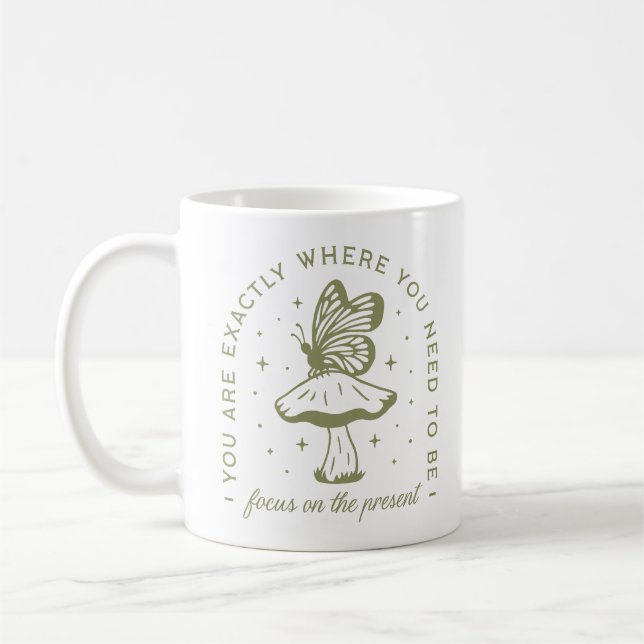 Tieftonkernschmetterling-Pilzgrün Kaffeetasse (Links)