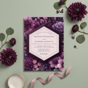 Tiefviolette Florale Hochzeitsromantik Einladung
