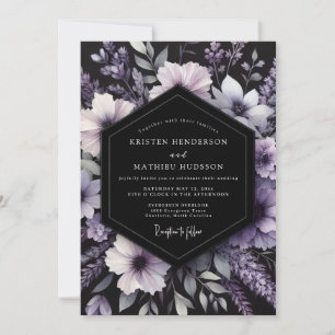 Tiefviolette florale romantische Hochzeit Einladung
