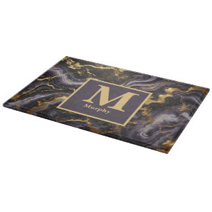 Tiefvioletter Marmor mit goldenen Akzenten Monogra Schneidebrett