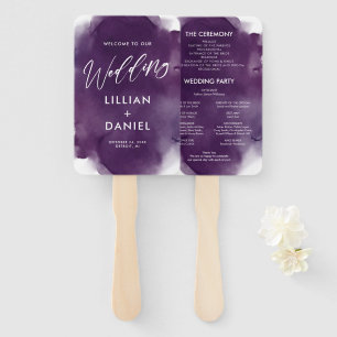 Tiefvioletter Wasserfarben-Hochzeitsprogramm-Handf Fächer