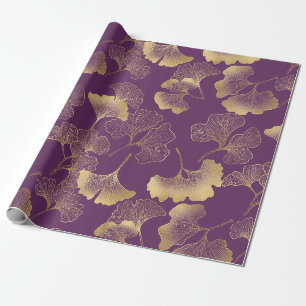 Tiefviolettes Gold-Ginkgo-Botanik Geschenkpapier