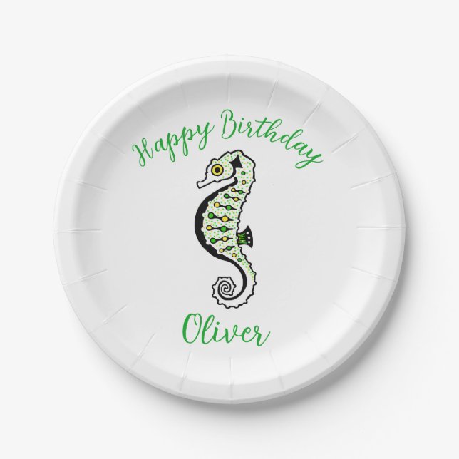 Tier - Cooles SEEPFERD - Happy Birthday - Pappteller (Vorderseite)