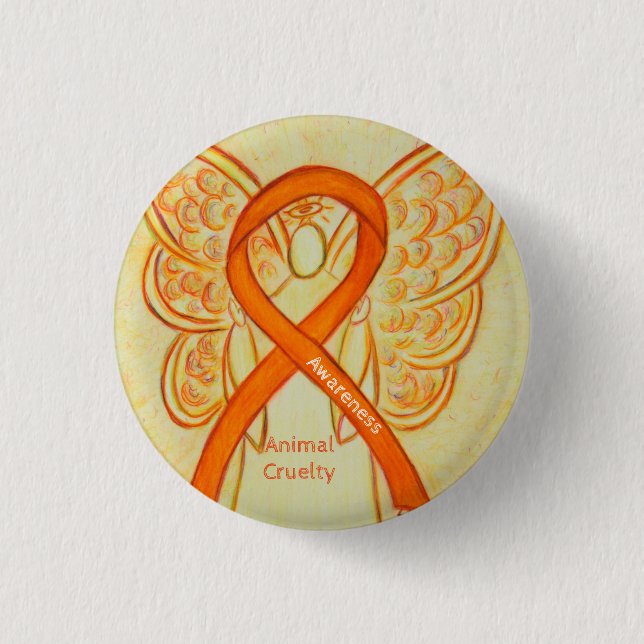 Tier Grausamkeit Orange Bewusstsein Ribbon Angel B Button (Vorderseite)