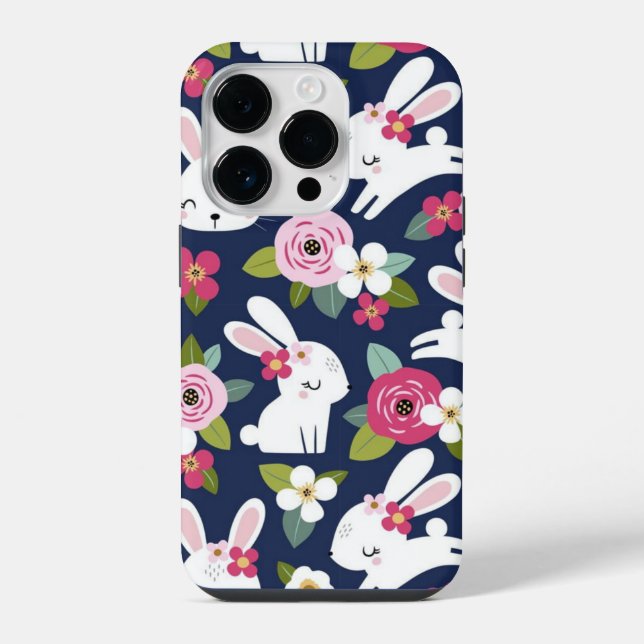 Tier mit Blumenmuster  iPhone 14 Pro Hülle (Rückseite)