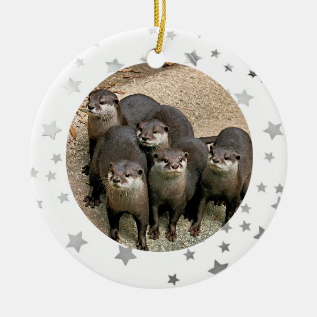 Tier-Otter spielt Weihnachtsverzierung die Keramikornament (Vorne)