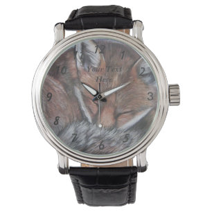 Tier-Realistmalerei des roten Fuchses Schlafens Armbanduhr