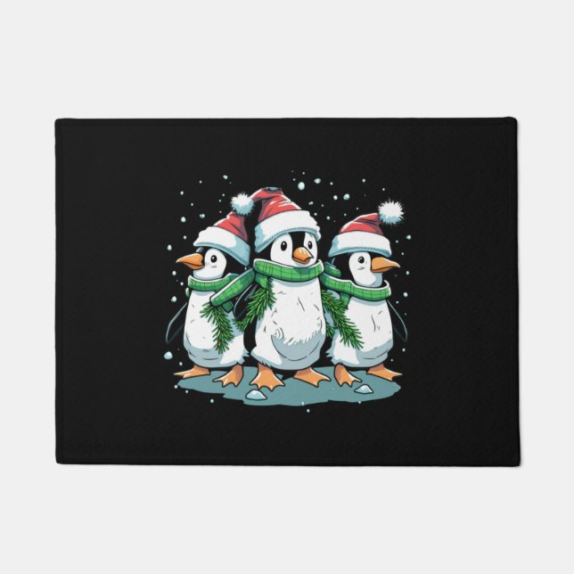 Tier sitzen im Schnee mit Lichtern Weihnachten Fußmatte (Vorderseite)