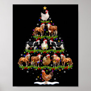 Tier-Weihnachtsbaum-Lichter Huhn Kuh Ziege Bauernh Poster