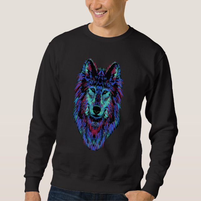 Tier Wolf Galaxy Farbenfrohe Wildtiere 1 Sweatshirt (Vorderseite)