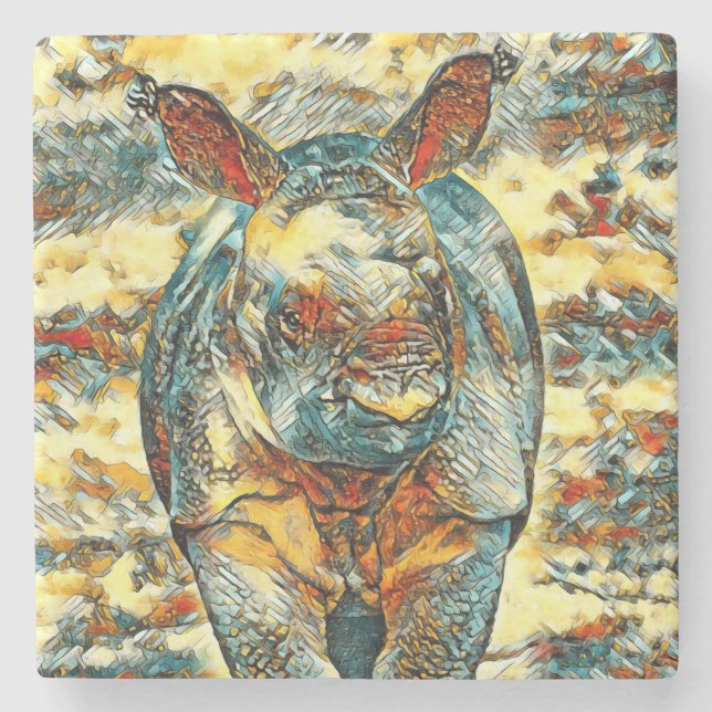 TierArt_Rhino_001 Steinuntersetzer (Vorderseite)