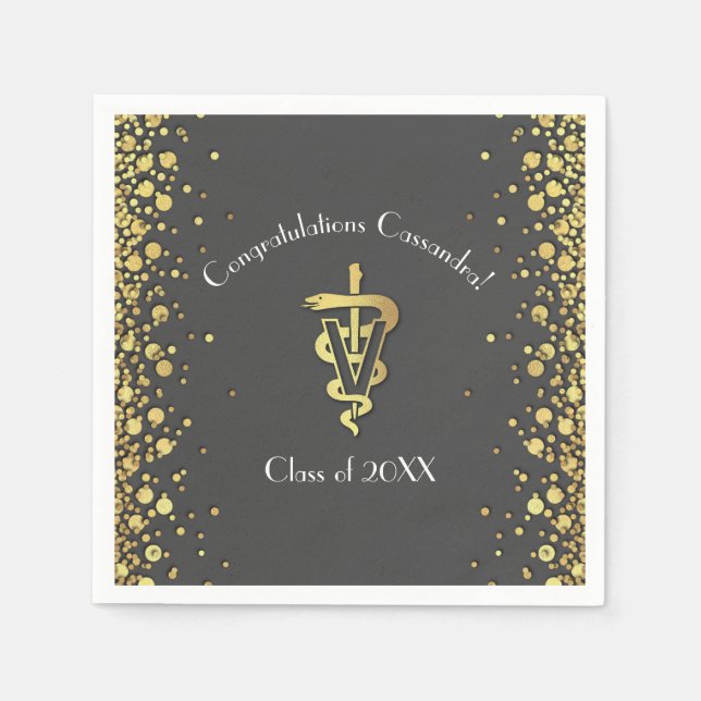 Tierarzt-Abschluss Grau Gold Serviette (Vorderseite)