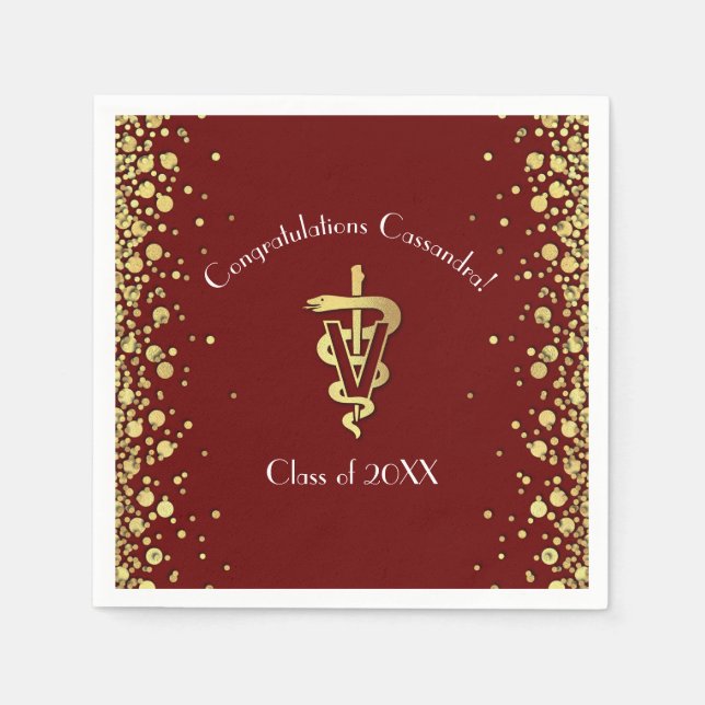 Tierarzt Abschluss Maroon Gold Serviette (Vorderseite)