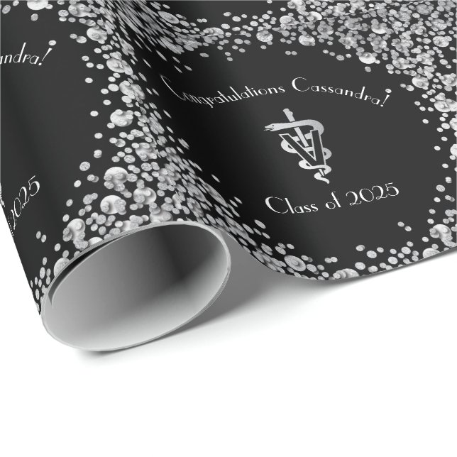 Tierarzt Abschluss Schwarz Silber Geschenkpapier (Rolleneckpunkt)
