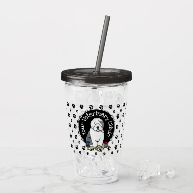 Tierarzt Alt Englisch Schafhund Grau 1 Niedlicher  Acryltrinkbecher (Rückseite Ice)