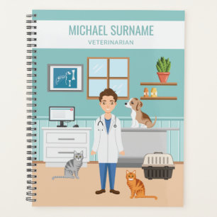 Tierarzt in der Tierklinik mit Hunden und Katzen Planer