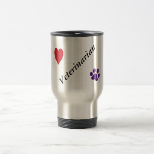 Tierarzt-Lila Tatzen-Druck und Herz Reisebecher