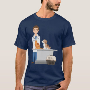 Tierarzt Mann Tierklinik mit Haustier Katze und Hu T-Shirt