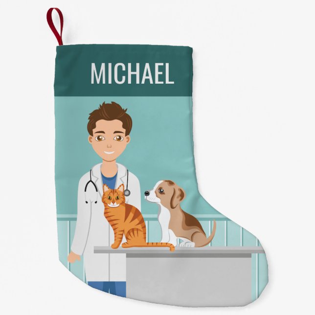 Tierarzt mit Katze und Hund Kleiner Weihnachtsstrumpf (Vorderseite)