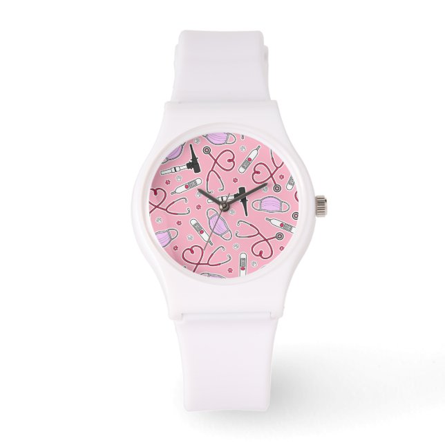 Tierarzt Muster Pink Armbanduhr (Vorderseite)