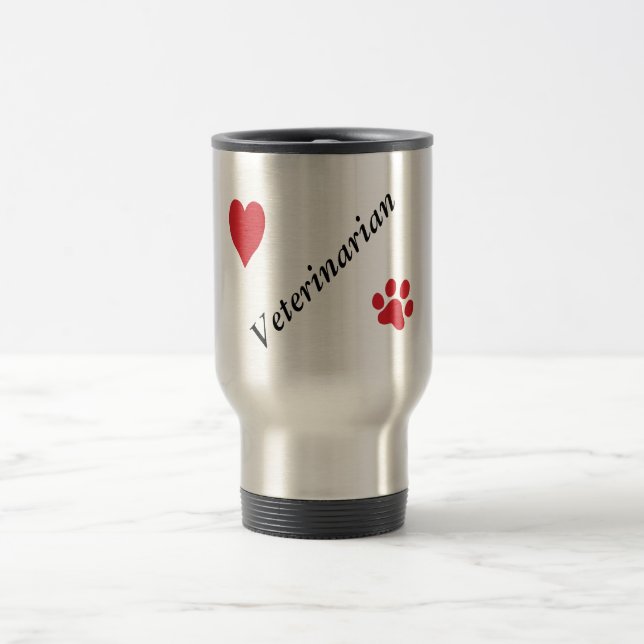 Tierarzt-Roter Tatzen-Druck und Herz Reisebecher (Mittel)