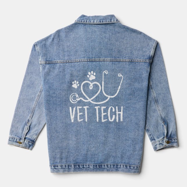 Tierärzte Tech-Liebe Paw Print Vintag Vettechlif Jeansjacke (Rückseite)