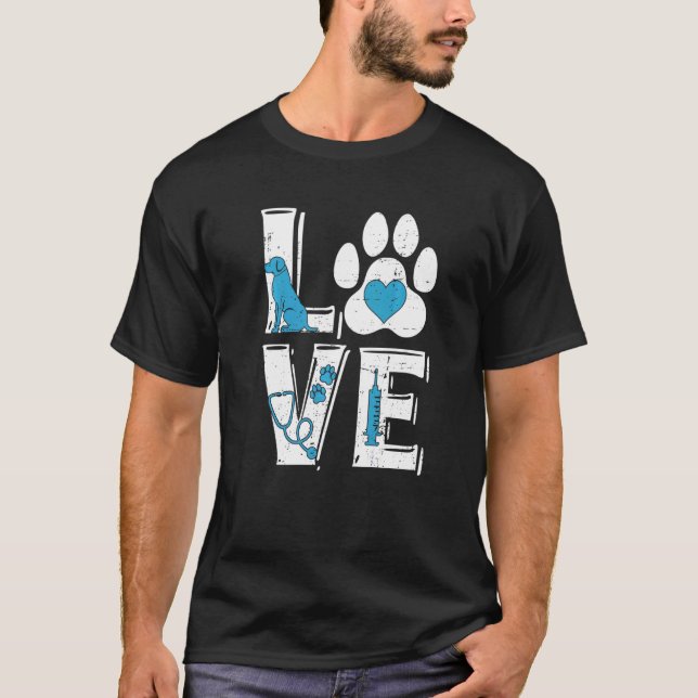 Tierärzte Tech Liebe Tiere Retro Veterinary Techni T-Shirt (Vorderseite)