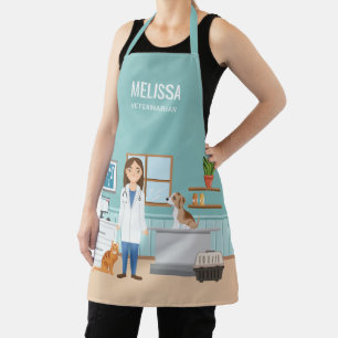 Tierärztin Frau Tierklinik Katze und Hund und Name Schürze