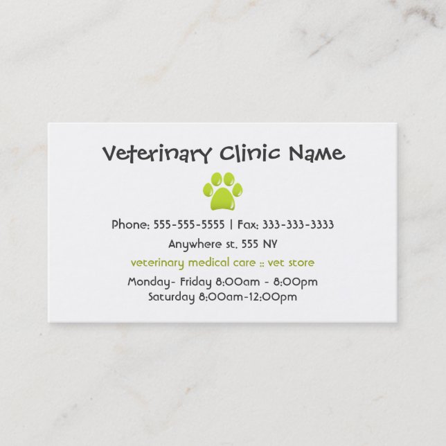 Tierärztliche Visitenkarte (Vorderseite)