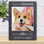 Tierärztlicher Dank Personalisiertes Hundebüt-Foto Fotoplatte<br><div class="desc">"Danke" an Ihren wunderbaren Tierarzt mit einer niedlichen personalisierten Foto-Plakette vom Hund! "Du bist der Tierarzt... alle wünschen, sie hätten sie gehabt!" Personalisieren Sie die Nachricht, den Namen und das Lieblings-Foto des Tieres. Dieses tierärztliche Dankeschön wird ein Schatz bleiben. COPYRIGHT © 2020 Judy Burrows, Black Dog Art - Alle Rechte...</div>