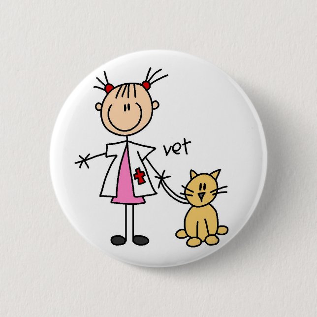 Tierärztlicher Strichmännchen-Knopf Button (Vorderseite)