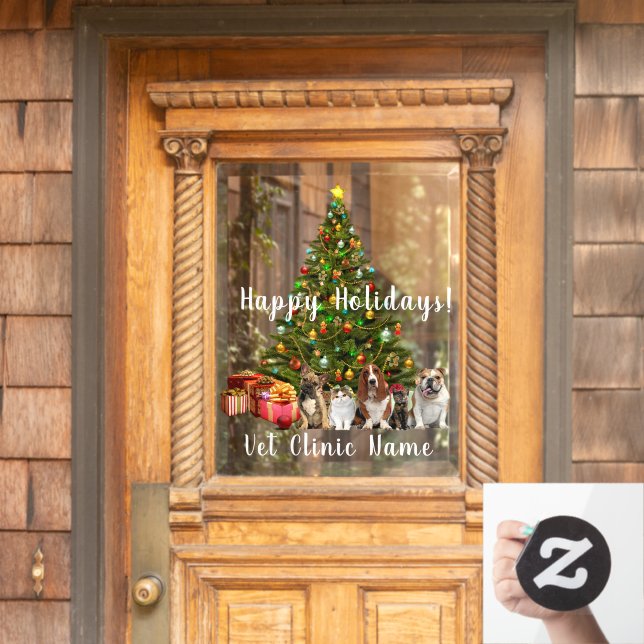  Tierärztlicher Weihnachtsbaum & Katzen & Hunde Fensteraufkleber (Haustür)
