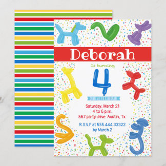 Tierballons 4. Geburtstagseinladung Einladung